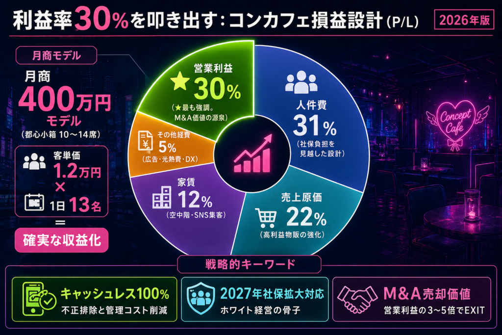 コンカフェ 経営シミュレーション｜2026年版・利益率30％を叩き出す損益設計（P/L）