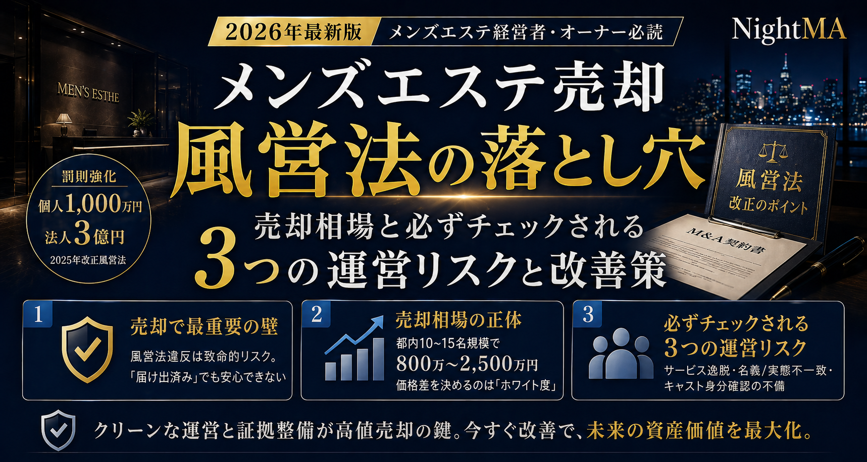 メンズエステ 風営法と営業届出の落とし穴！売却相場や必ずチェックされる3つの運営リスクと改善策