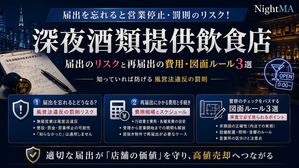 深夜酒類提供飲食店 届出を忘れるとどうなる？風営法違反の罰則と再届出にかかる費用・図面ルール3選