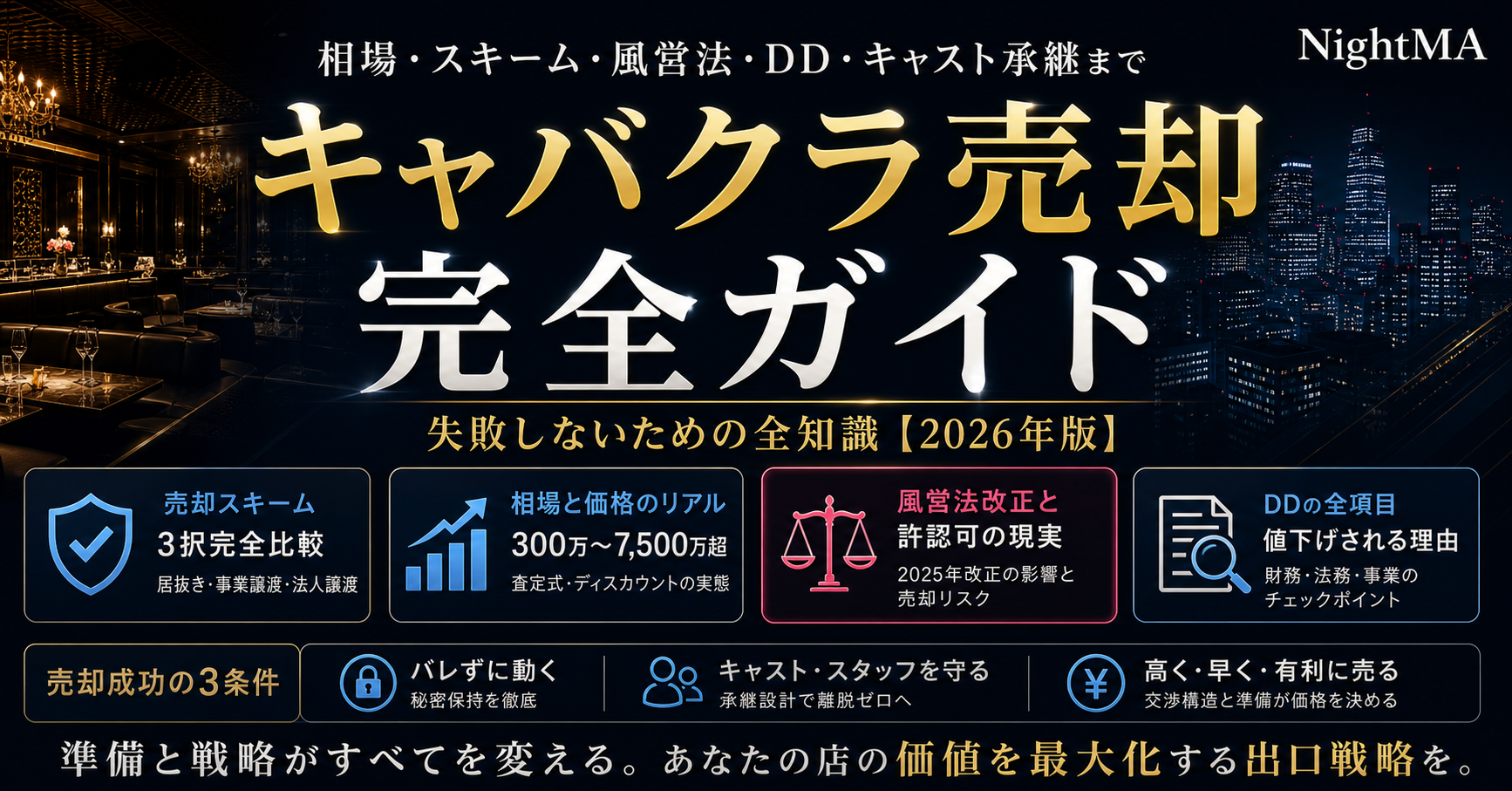 キャバクラ売却で失敗しない完全ガイド｜M&A・相場・風営法・DD・キャスト引継ぎまで【2026年版】