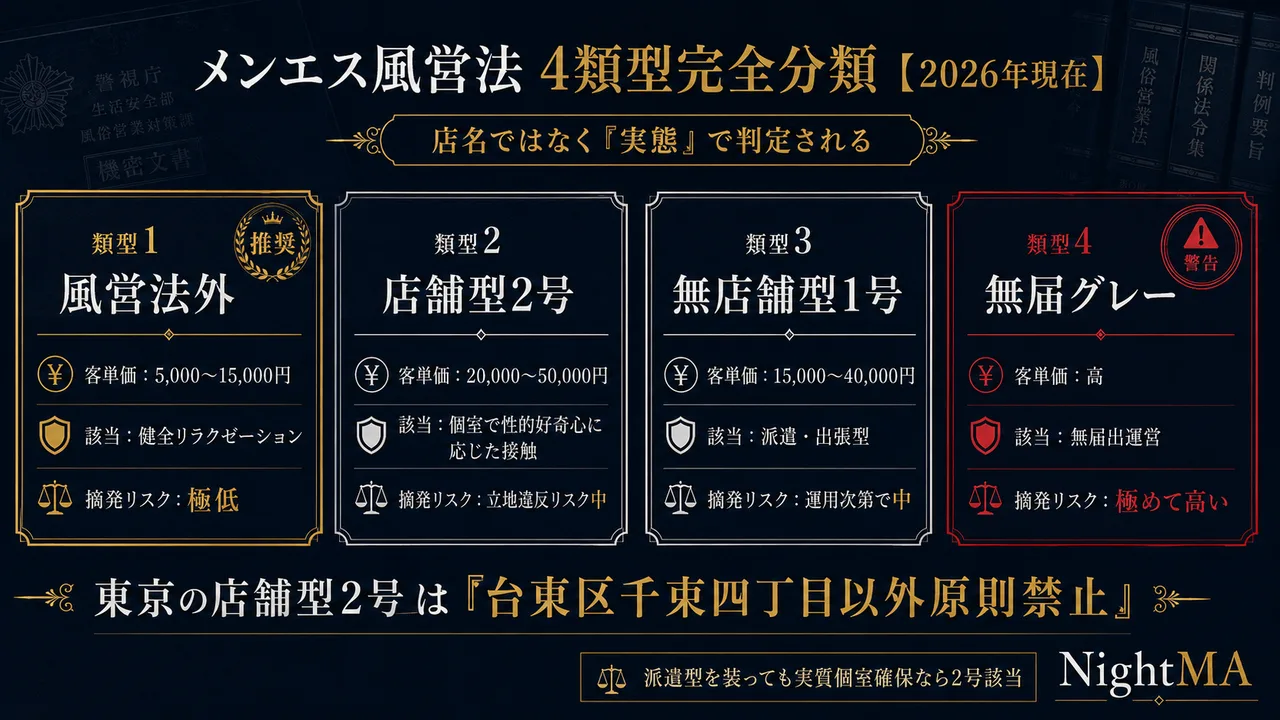 メンズエステの風営法 4類型完全分類マトリクス