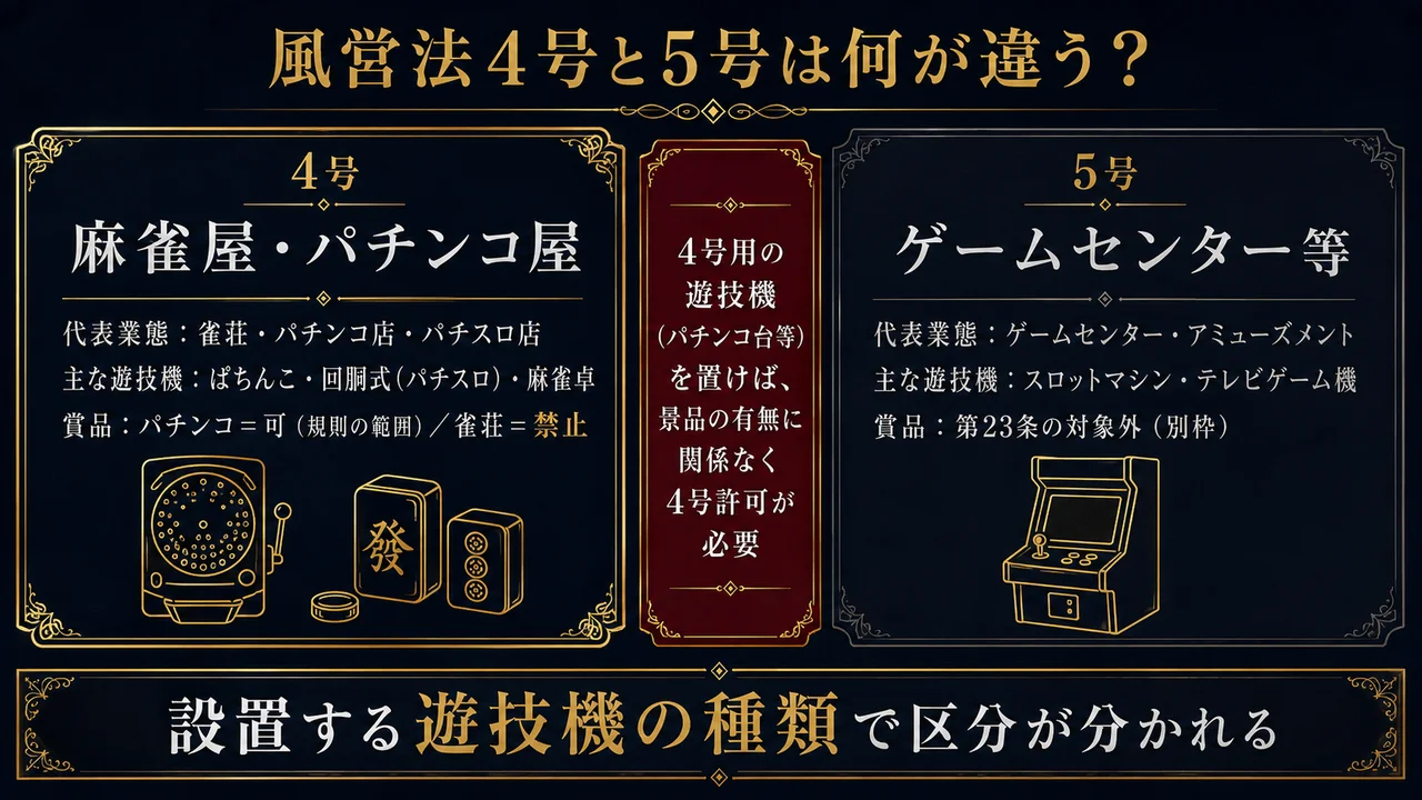 風営法4号と5号の違い 麻雀屋パチンコ屋とゲームセンターの遊技機と賞品の比較